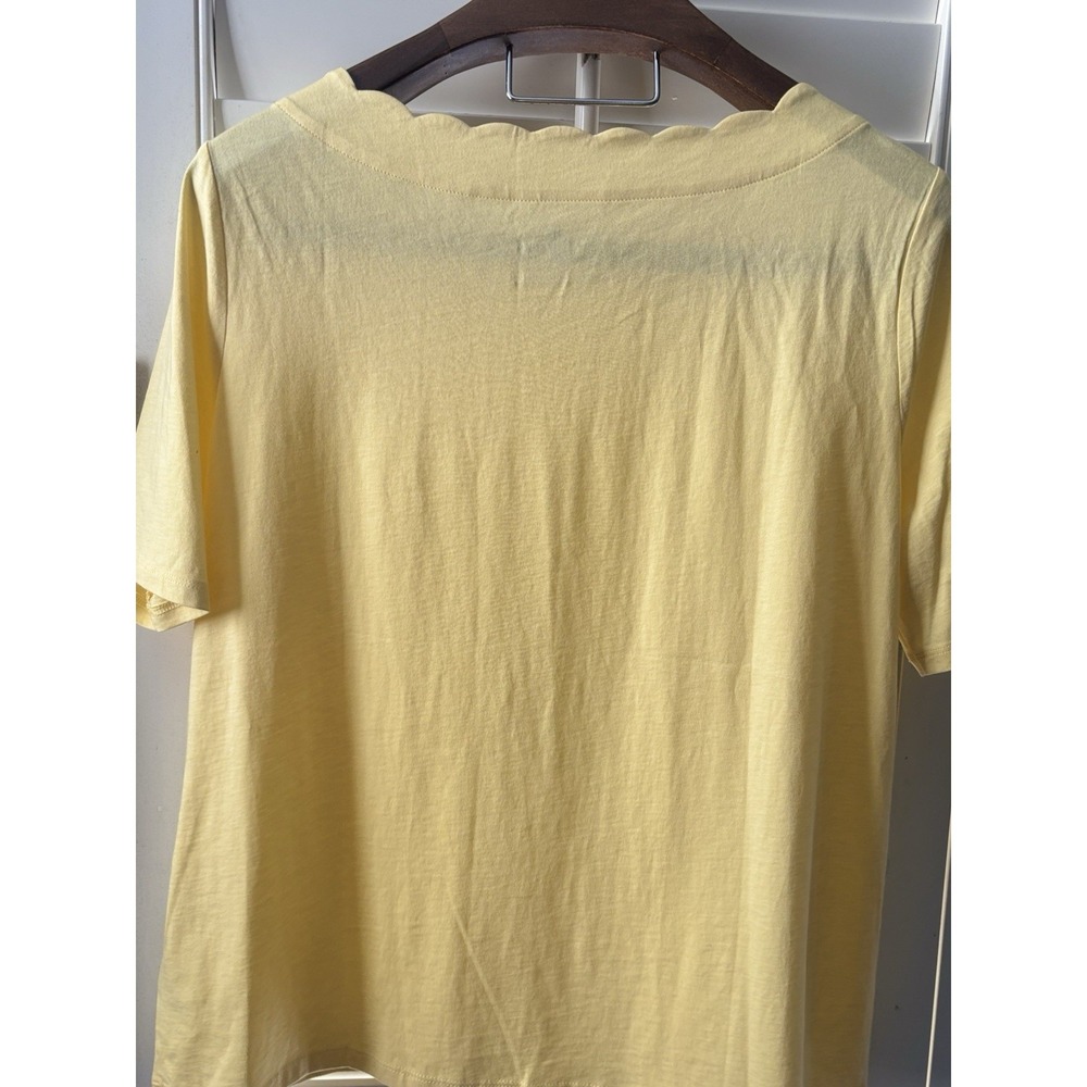 Talbots Size 1X Yellow Scallop Neck Pima Cotton Women Blouse Top Short Sleeve - Picture 6 of 9